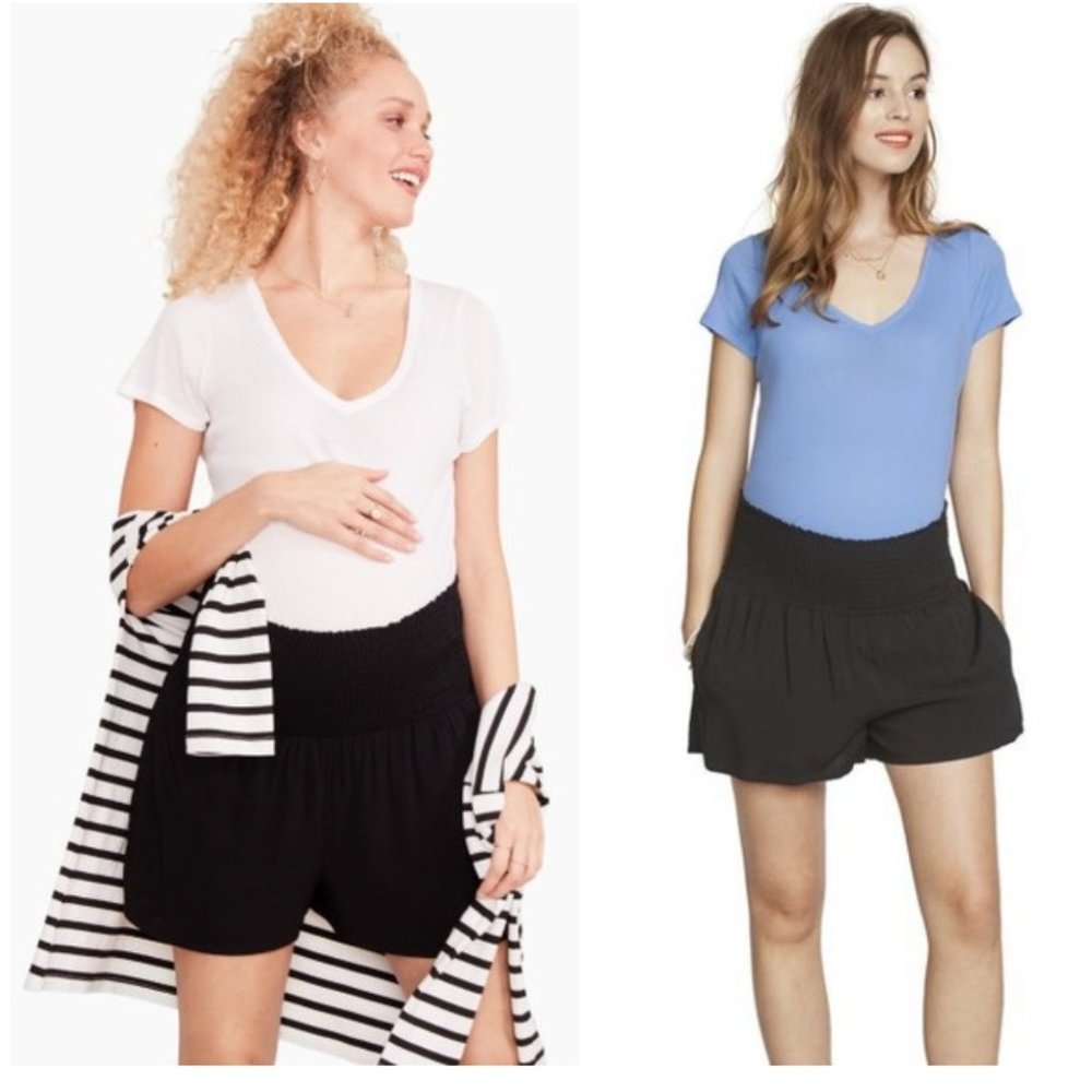 Hatch Black Elastic Waist Maternity Shorts